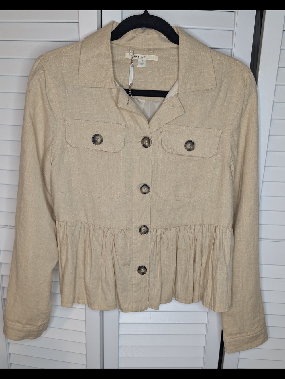 mi ami Cream Peplum Button Jacket
